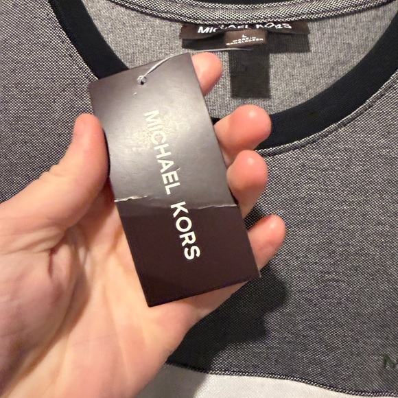 Michael Kors Knit Tee Shirt Mens L black green striped colorblock soft comfort - Picture 7 of 11